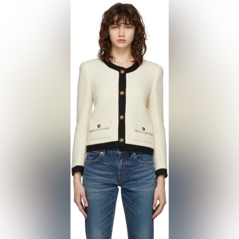 Saint Laurent NEW NWT Off-White Tweed wool silk Jacket Size 4 (36 Fr) womans